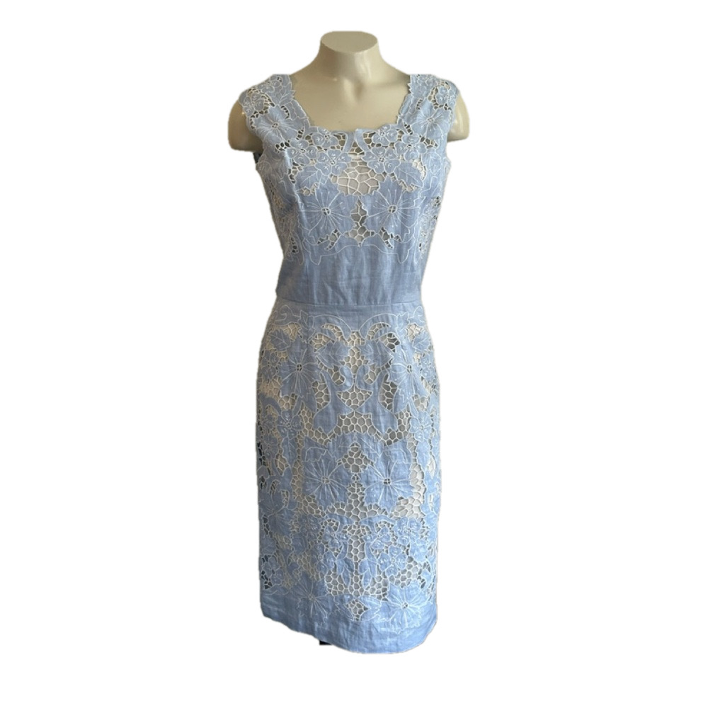 J. PETERMAN Elegant Lace Sleeveless 100% linen floral Light Blue Sz 2 - Picture 4 of 14